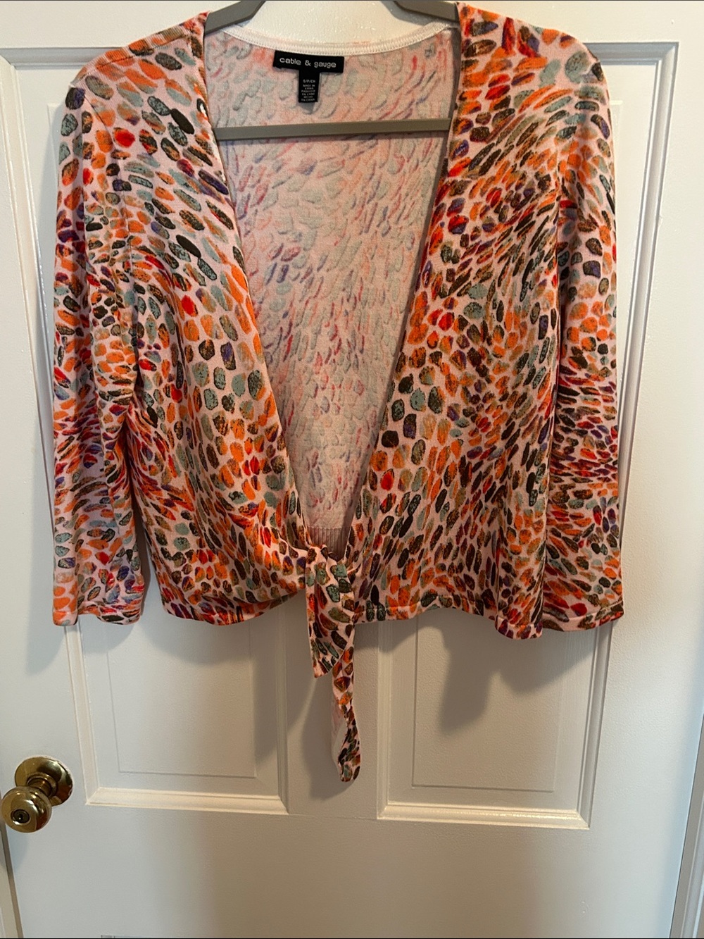 Cable & Gauge Multi-Color Patterned Tie-Front Cardigan